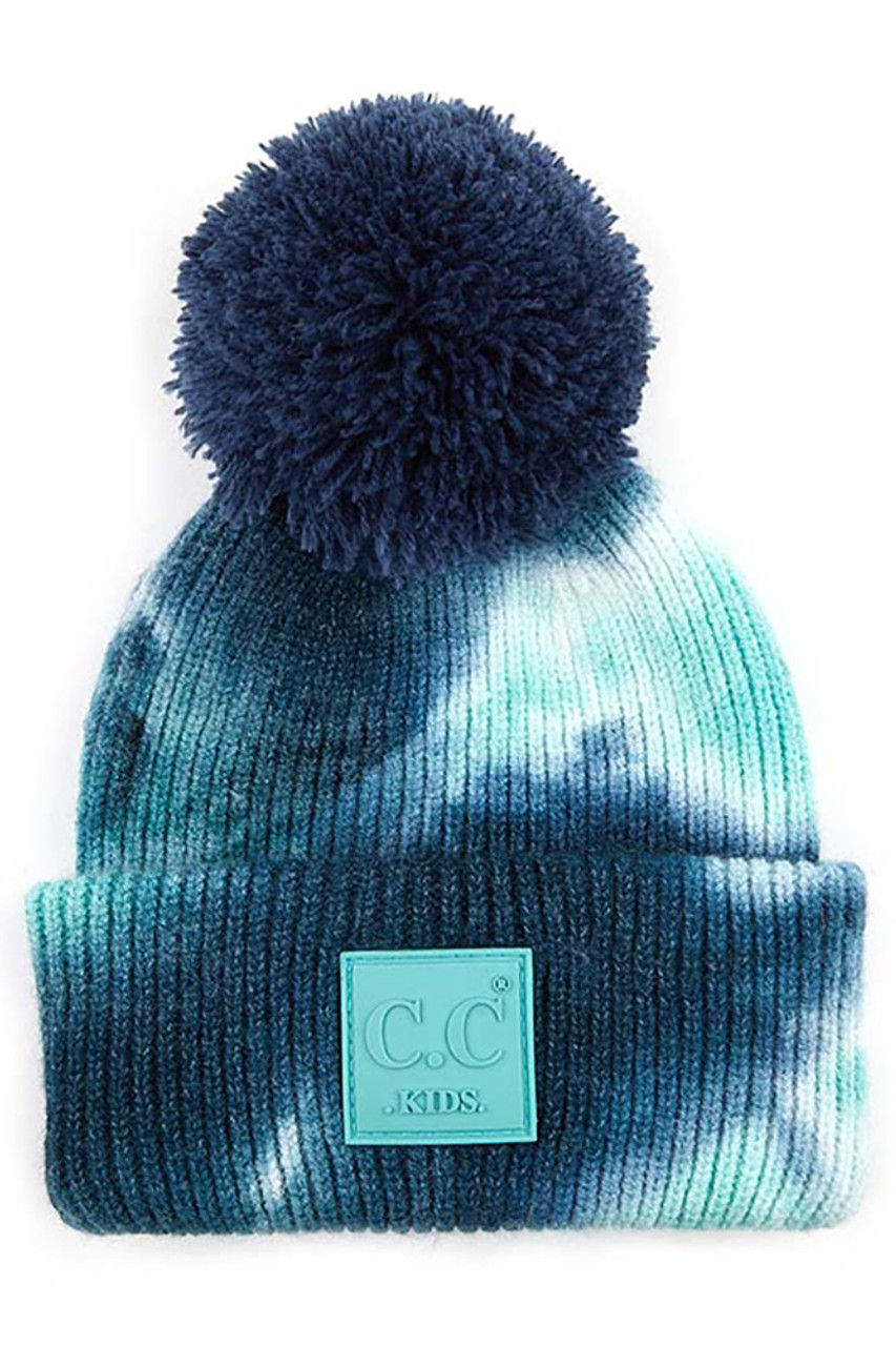 C.C RUBBER PATCH TIE DYE KIDS BEANIE-KIDS-7380-POM - HANA WHOLESALE | Beanies