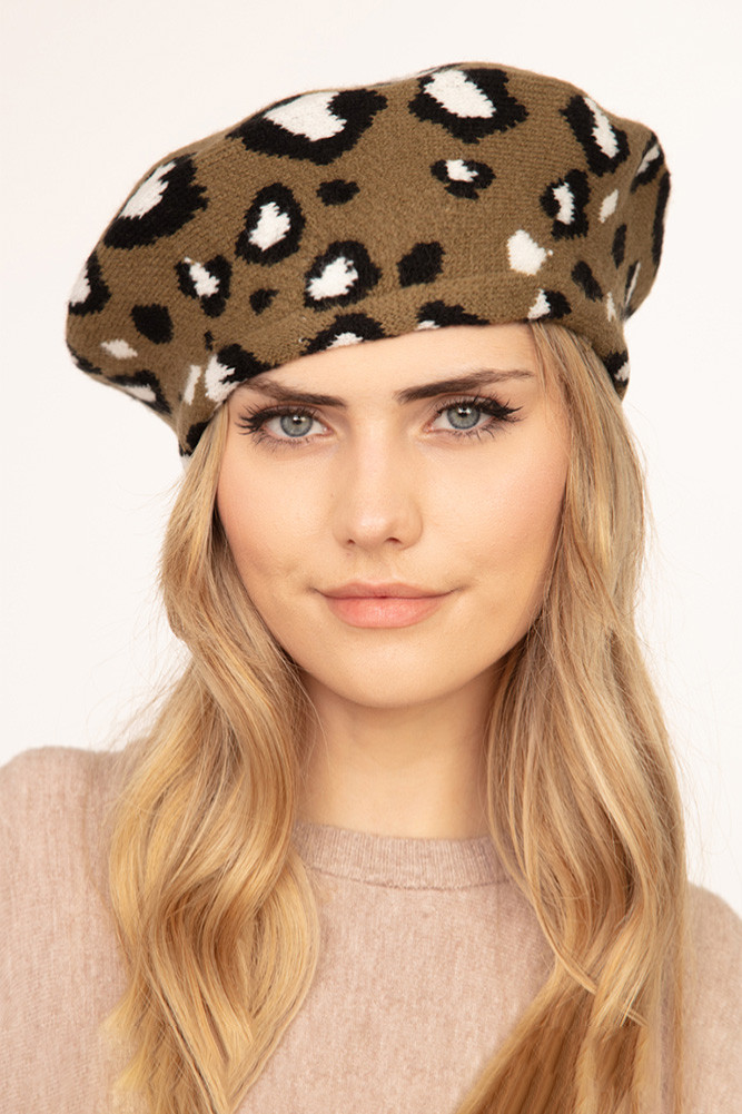 LEOPARD STRETCHY BERET-MH0028-OLIVE 