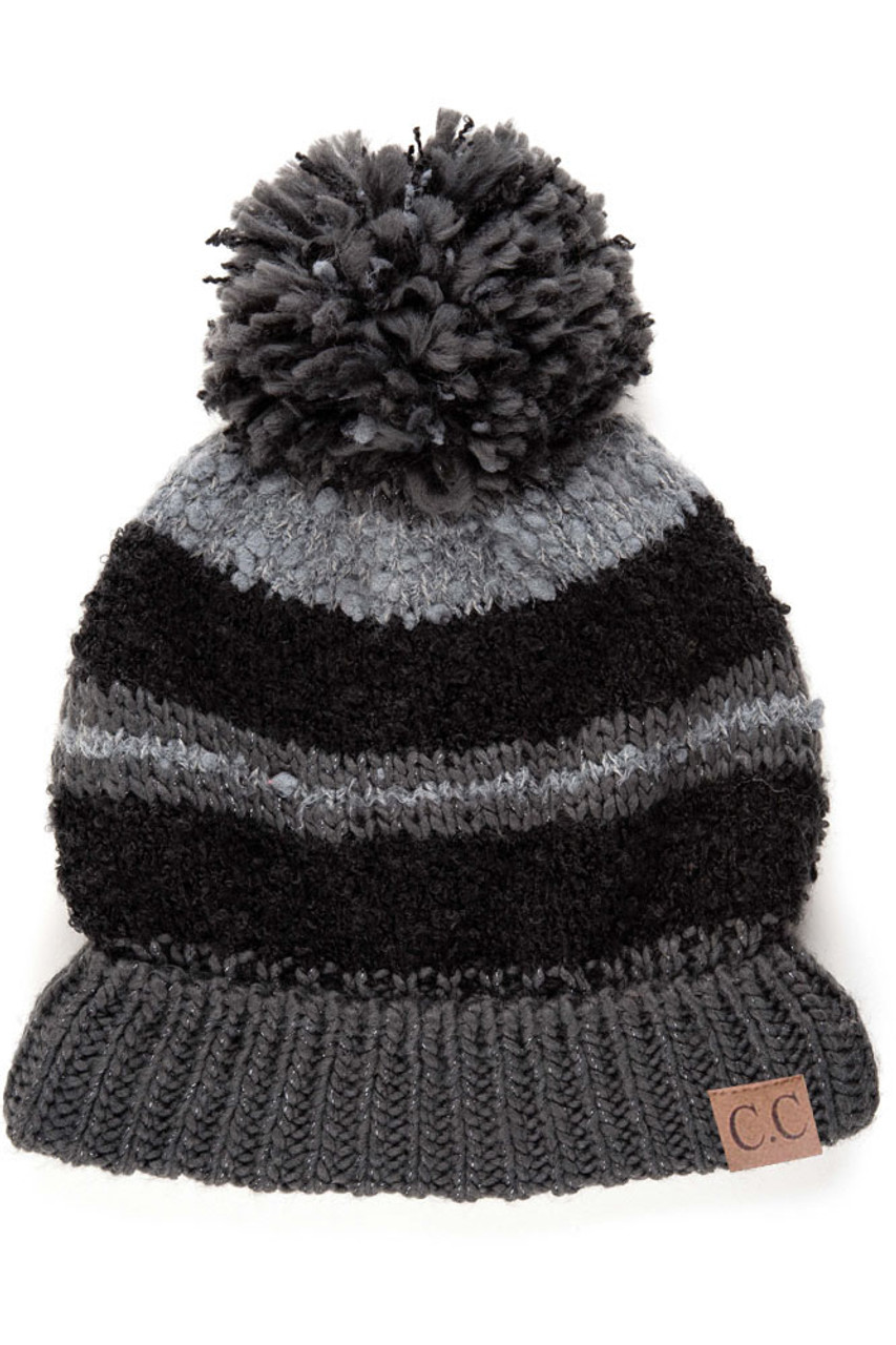 C.C MULTI COLOR BLOCK STRIPES POM BEANIE-HAT-4001 - HANA WHOLESALE