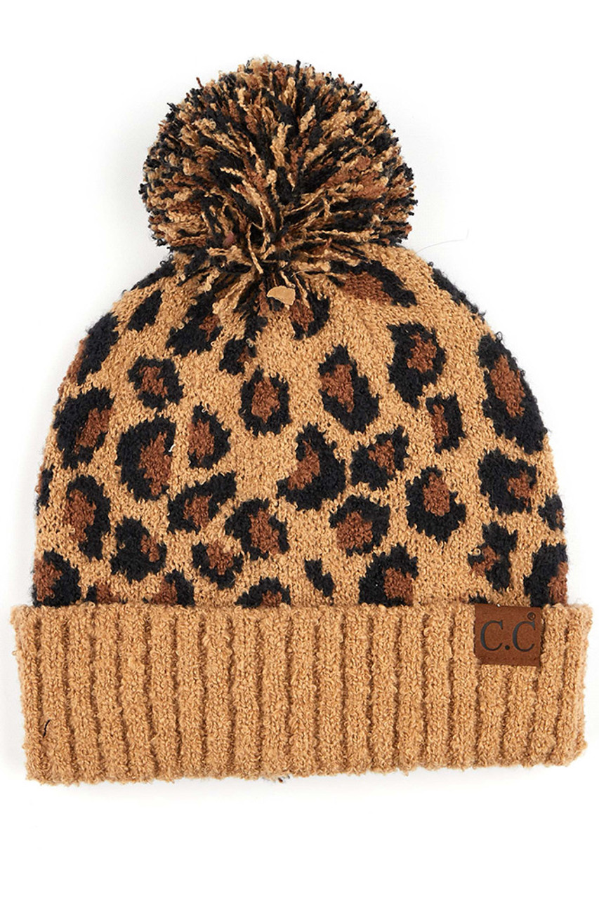 Leopard Boucle Knit POM CC Beanie HAT7001