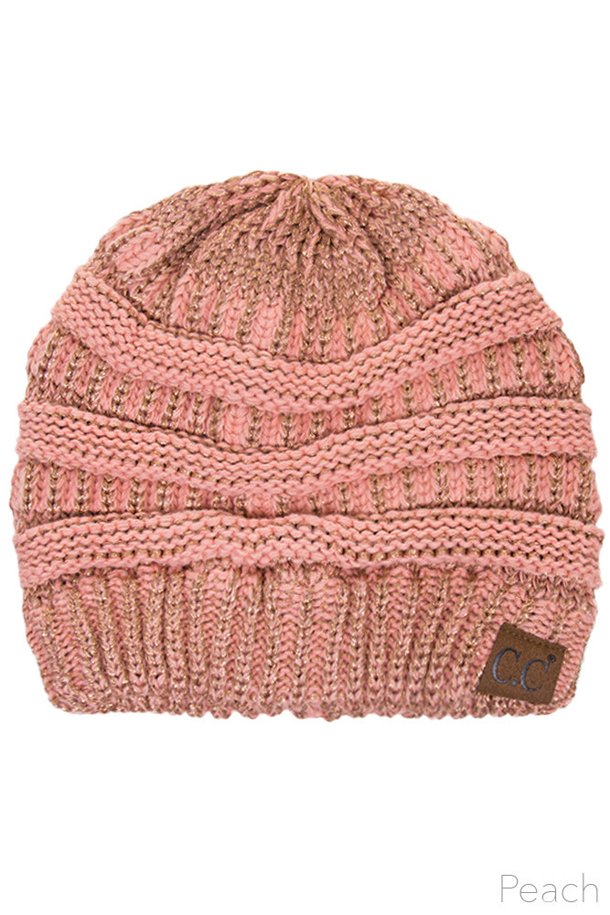 C.C RIBBED SOLID COLOR BEANIE-HAT-20A METALLIC - HANA WHOLESALE