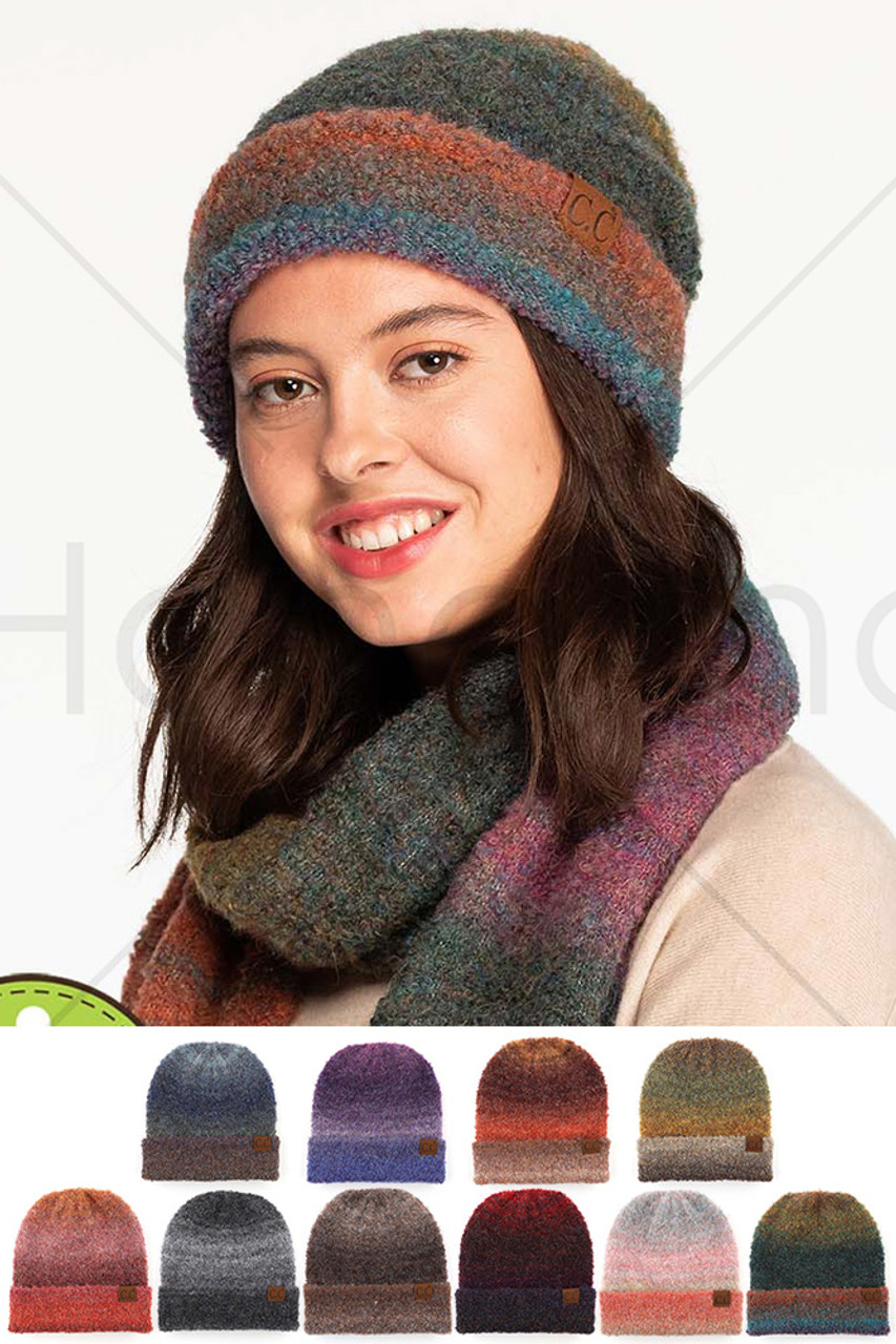 C.C MULTI COLOR OMBRE MOHAIR CUFF BEANIE-HAT-2082