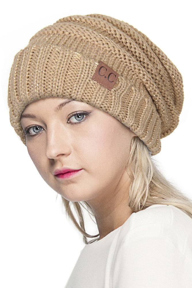 C.C METALLIC SLOUCHY BEANIE-HAT-100 