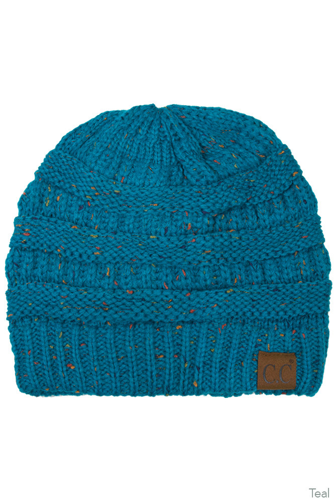 C.C Unisex Ribbed Confetti Knit Beanie - Soft Stretch Acrylic Winter Hat, Teal