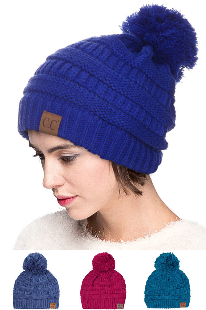 C.C KNIT BEANIE WITH POM-HAT-20A-POM 