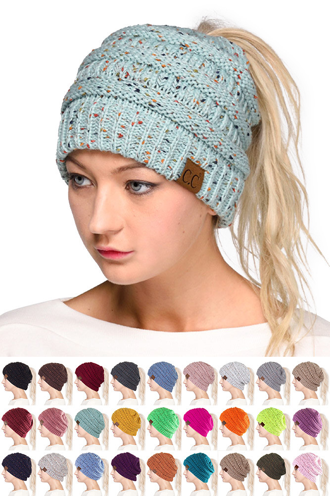 C.C CONFETTI PONYTAIL MESSY BUN BEANIE 