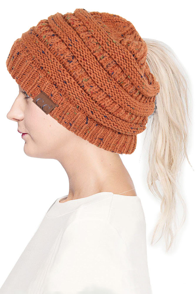 C.C CONFETTI PONYTAIL MESSY BUN BEANIE 