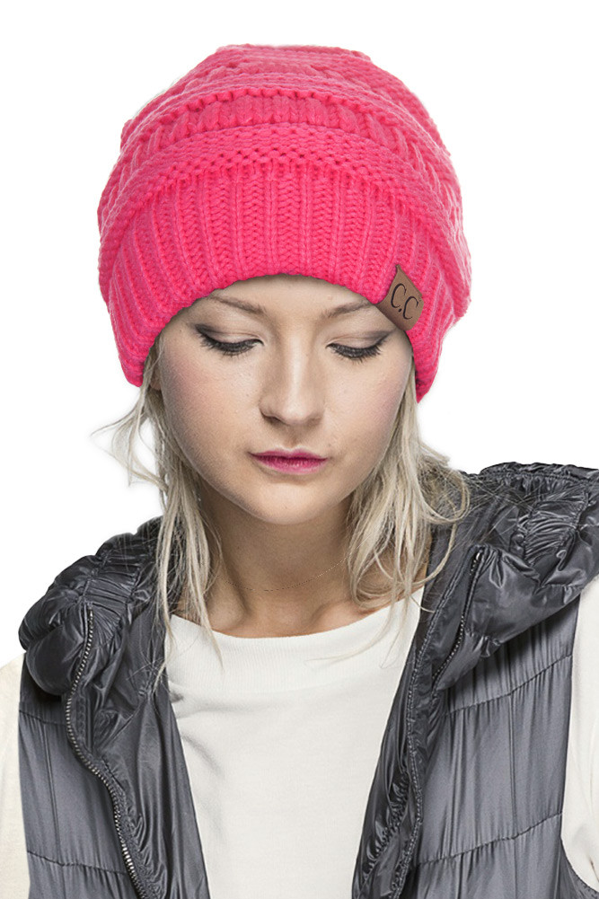 C.C FUZZY LINING SOLID COLOR KNIT BEANIE-HAT-25 - HANA WHOLESALE