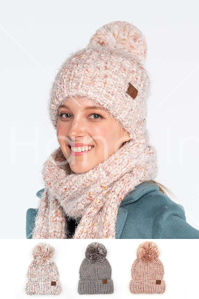 C.C MULTICOLOR FEATHER YARN BEANIE WITH 