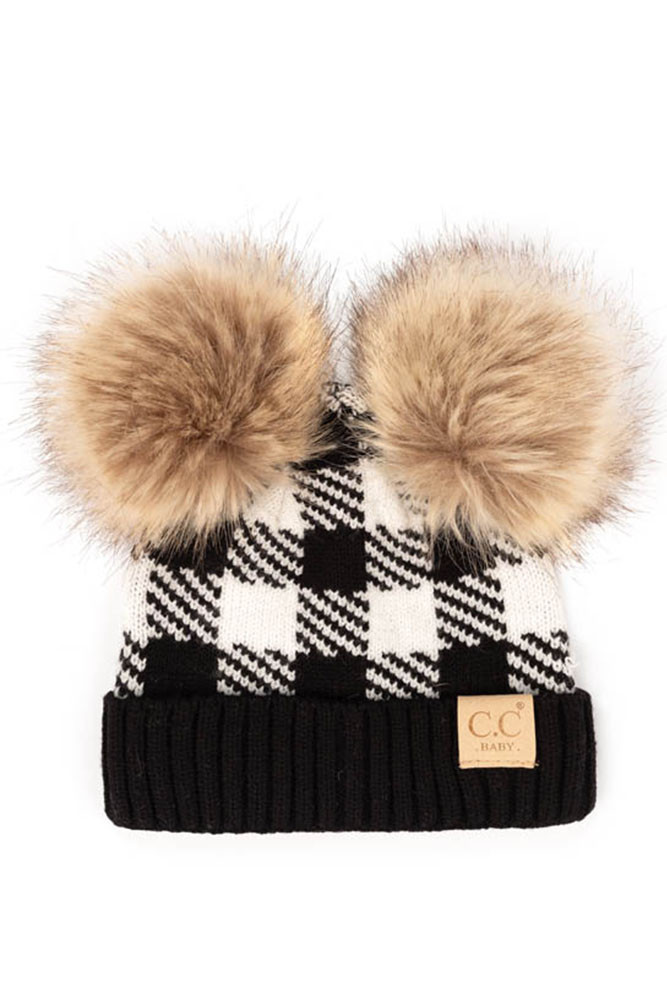 BUFFALO CHECK BABY BEANIE WITH NATURAL POM-BABY-25 HANA