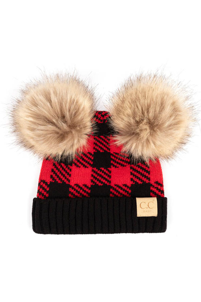 BUFFALO CHECK BABY BEANIE WITH NATURAL POM-BABY-25 HANA