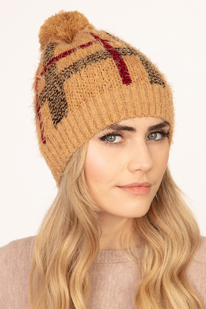 FUZZY PLAID BEANIE-MH0050 - HANA WHOLESALE