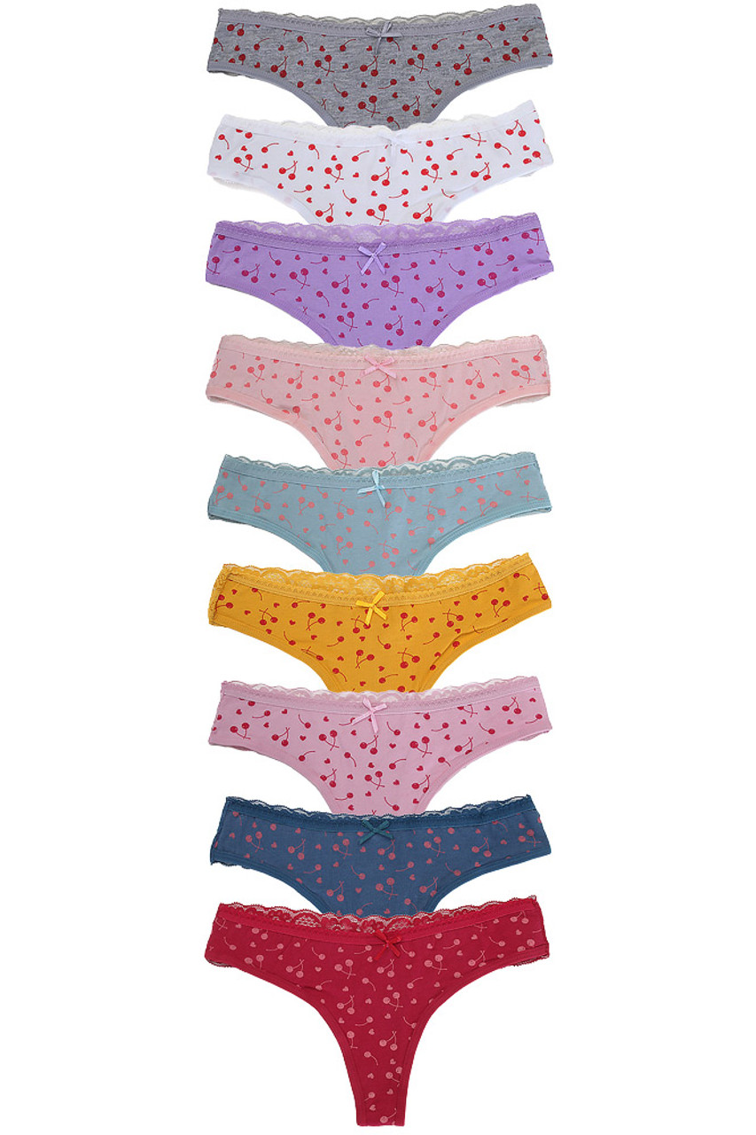 CHERRY PATTERN THONG PANTIES-B2136 (12pc)