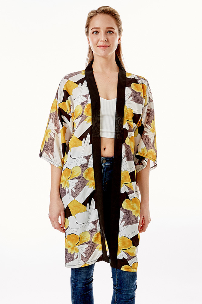 TROPICAL PRINT HALF SLEEVE KIMONO-LOF1280 - HANA WHOLESALE