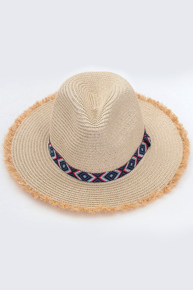 Frayed trim Aztec hat Wholesale FRAYED TRIM AZTEC STRAW HAT for your store - Faire main image 4