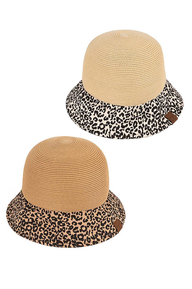 C.C BABY LEOPARD PRINT CLOCHE STRAW 