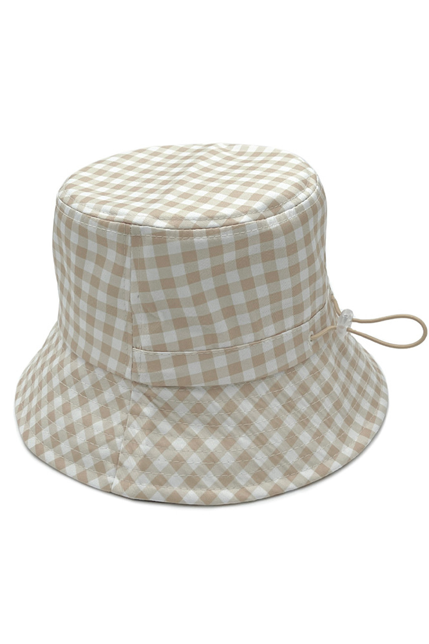 Pink Gingham Draw String Bucket Hat- Order Wholesale
