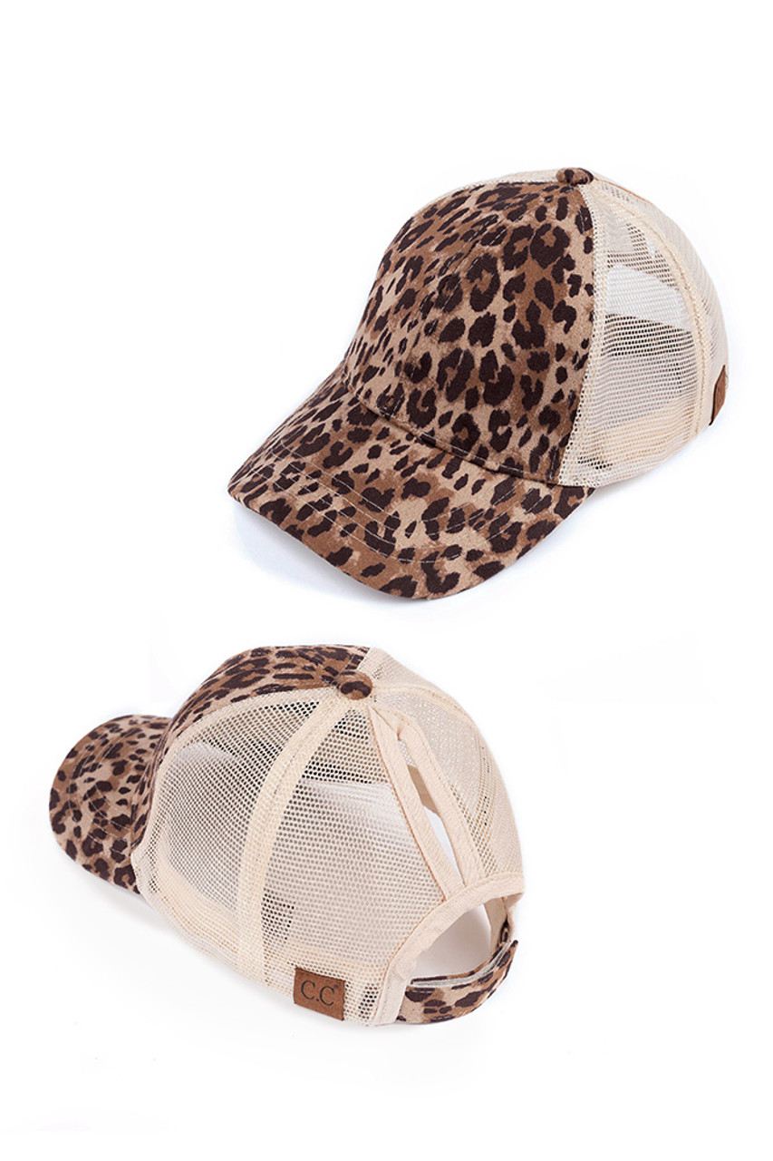 Leopard Ponytail Beanie Hat