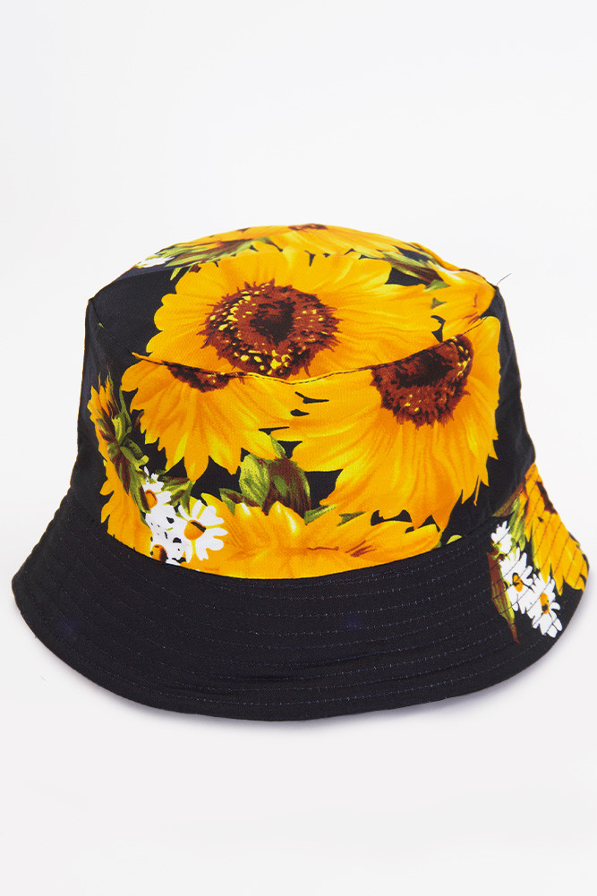 SUNFLOWER PRINT REVERSIBLE BUCKET HAT 
