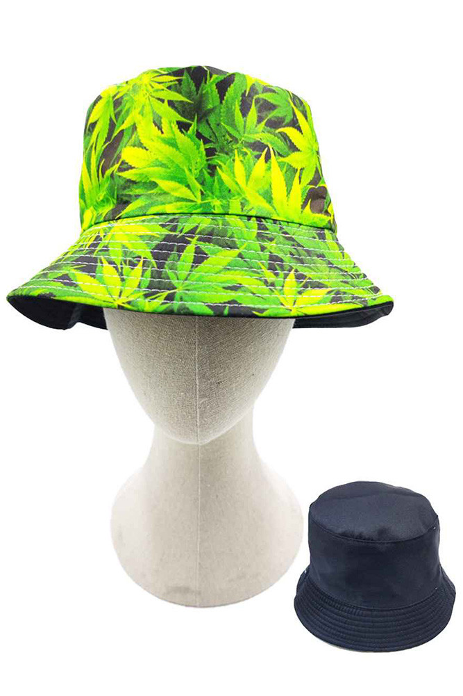 LEAF PRINT REVERSIBLE BUCKET HAT-BH048 - HANA WHOLESALE