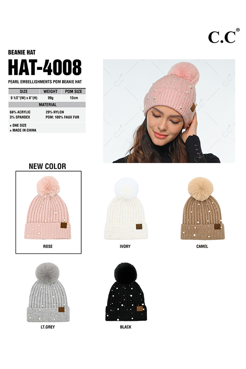 C.C PEARL EMBELLISHMENTS POM BEANIEHAT4008 HANA WHOLESALE