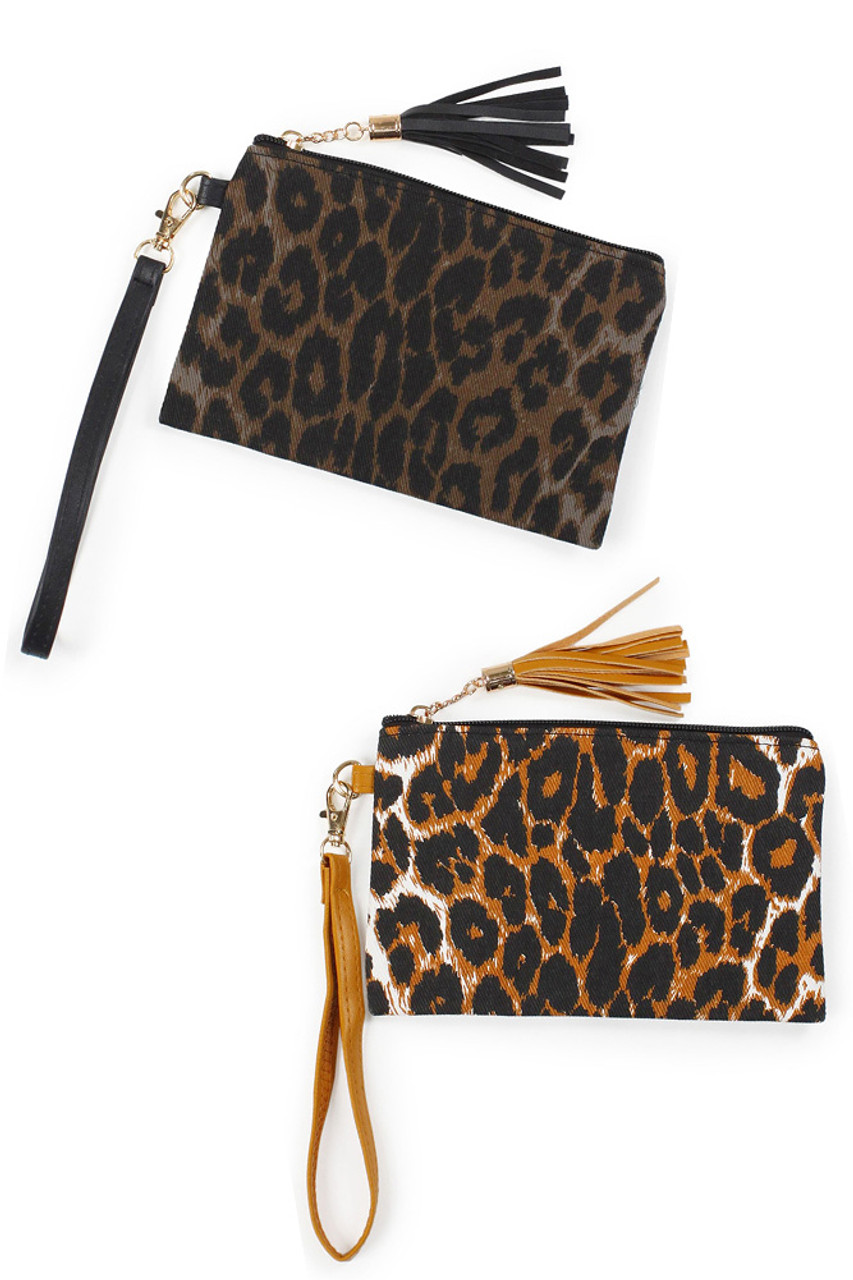 Leopard Print Wristlet Pouch Wallet-EBG10564S - HANA WHOLESALE