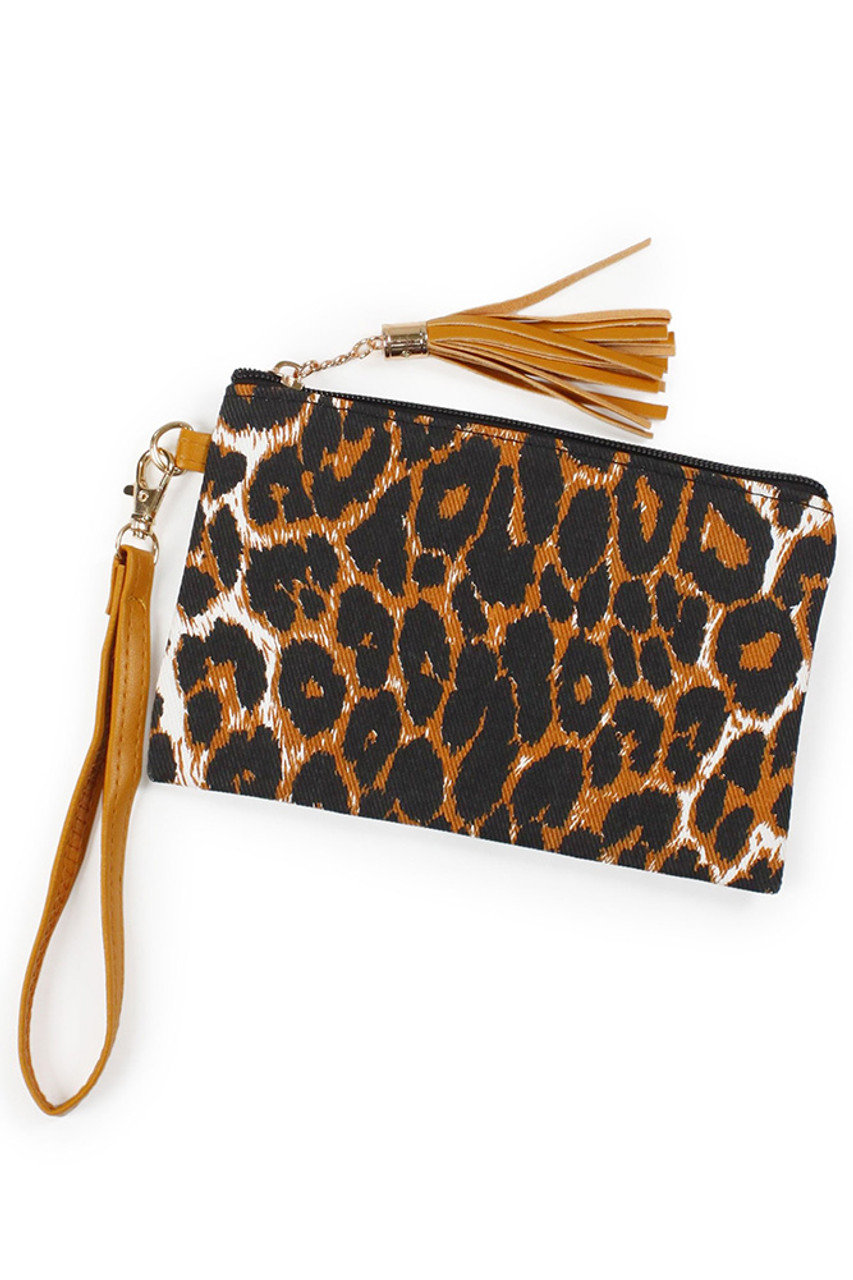 Leopard Print Wristlet Pouch Wallet-EBG10564S - HANA WHOLESALE