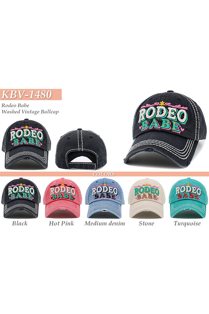 RODEO BABE Vintage Ball Cap-KBV-1480 - HANA WHOLESALE