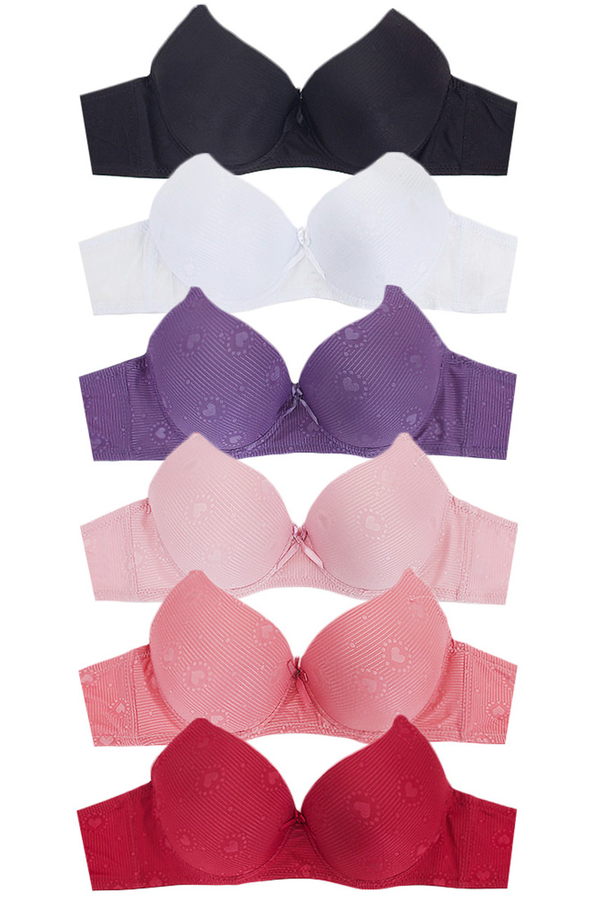 Strip with Heart Pattern Bra-6832HEART (6pc) - HANA WHOLESALE