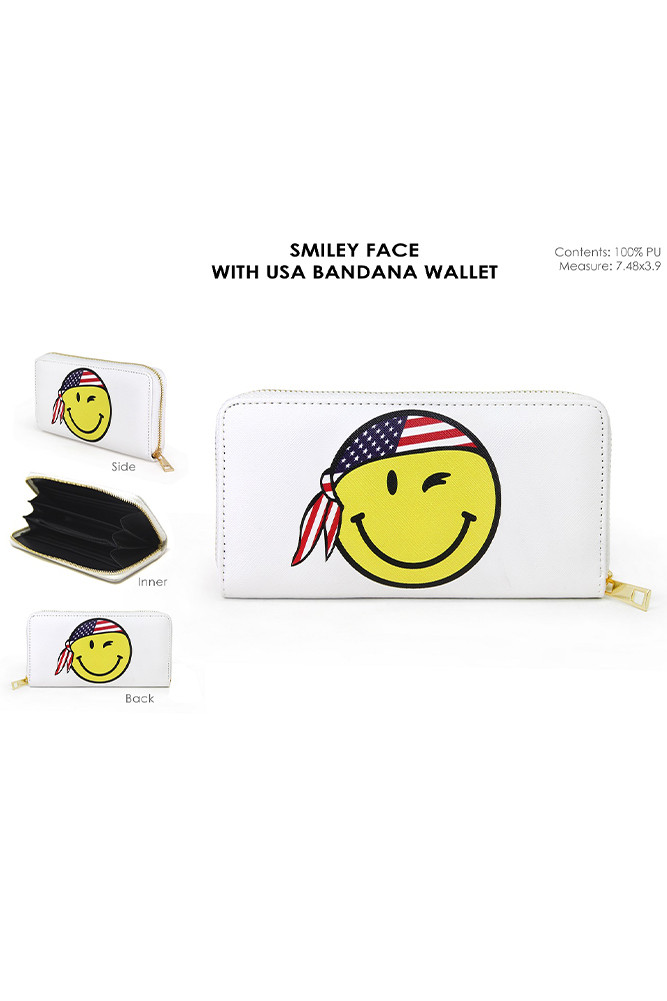 Smiley Face with USA Bandana American Flag Theme Wallet-LOA386