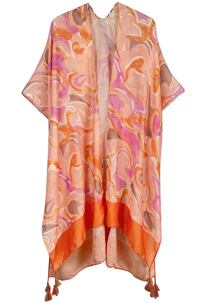 Curve Border Print Kimono
