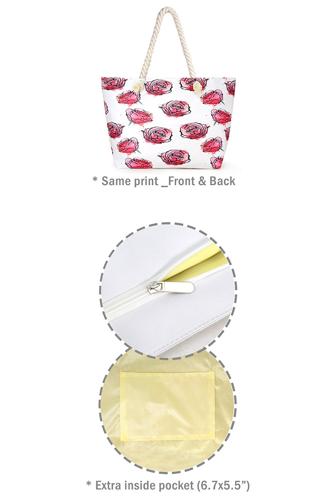 Water Color Blooming Roses Print Beach Bag-LOA367 - HANA WHOLESALE