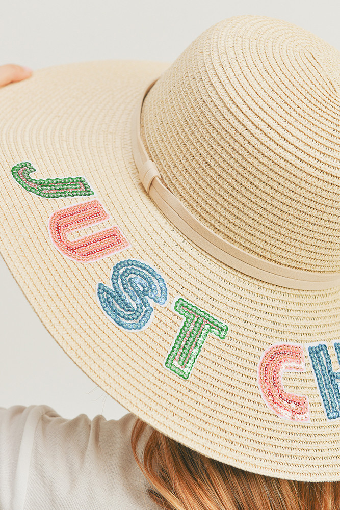 JUST CHILL OUT Sequin Letter Floppy Hat-MH0122 - HANA WHOLESALE