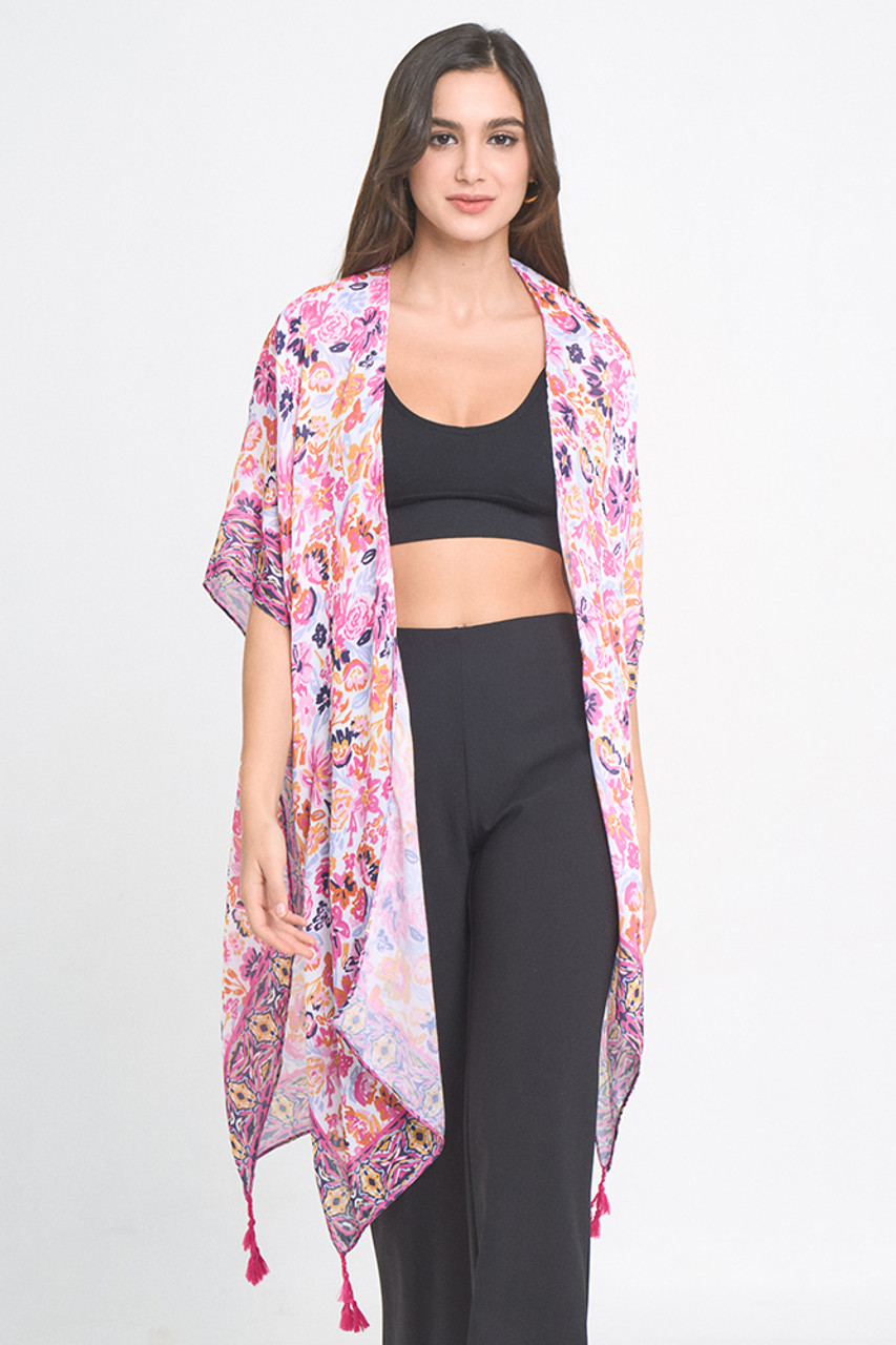 Floral Print Tassel KimonoWLK310370 HANA WHOLESALE
