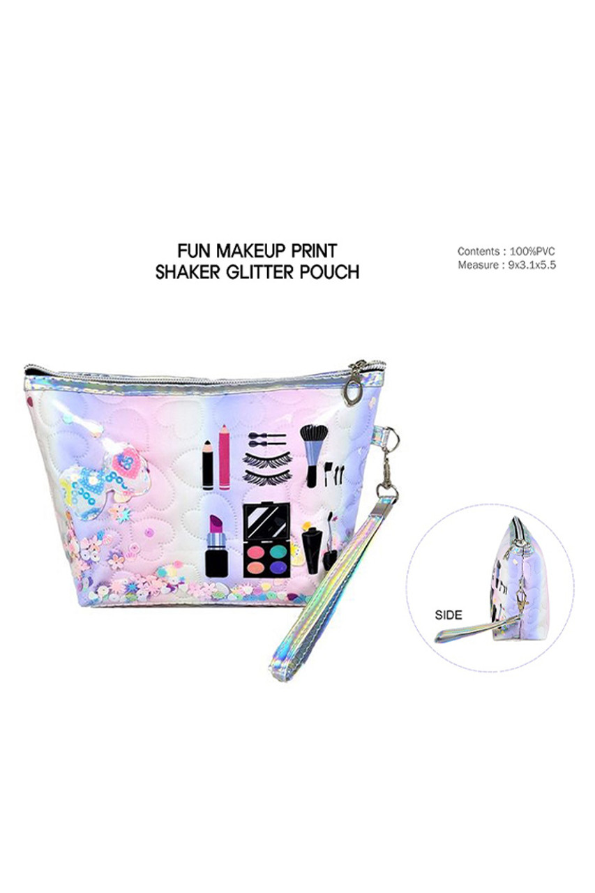 Fun Makeup Print Shaker Glitter Pouch-PCH189 - HANA WHOLESALE