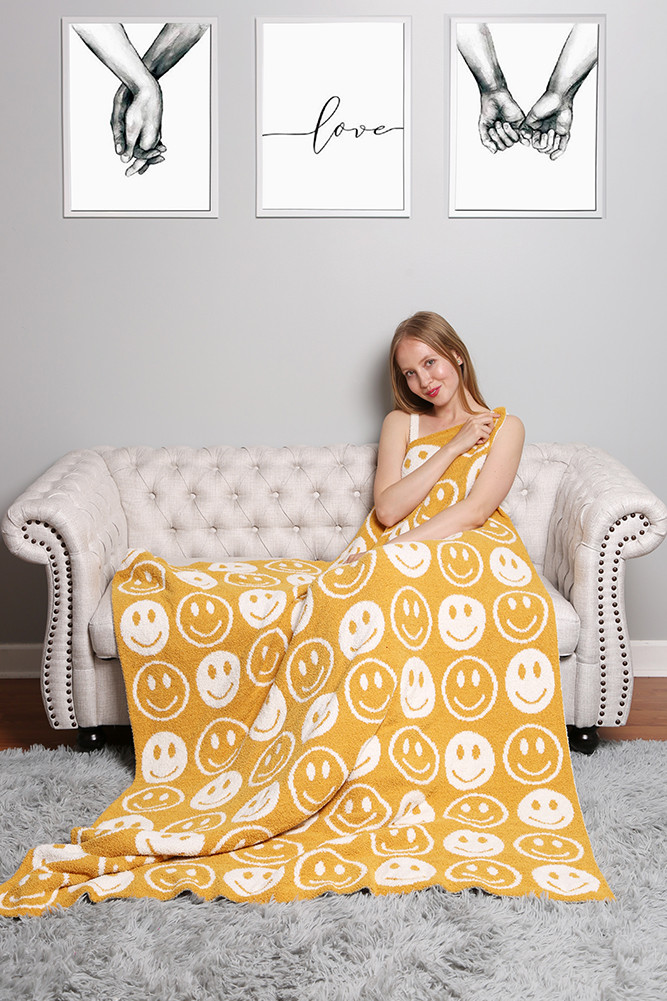 Luxury Soft Happy Face Throw Blanket-JCL4303 - HANA WHOLESALE