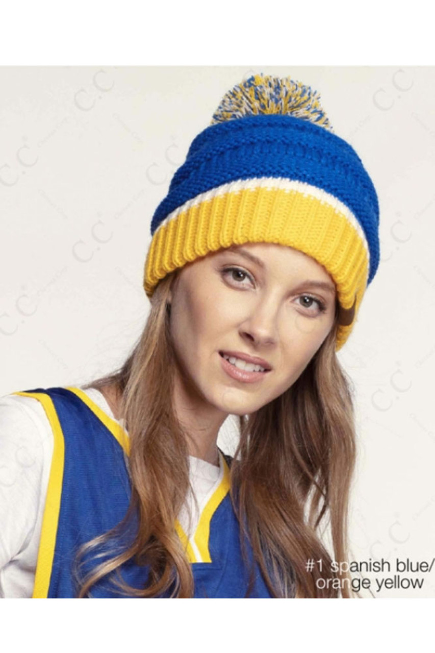 C.C Team Color Ribbed Beanie with Pom-HAT-1421 - HANA WHOLESALE