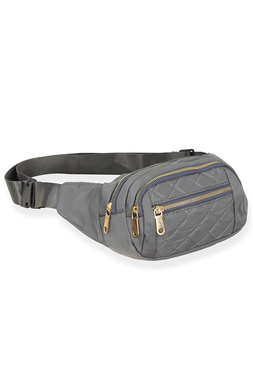 Quilted Multi Pocket Belt Bag-EBG10735 - HANA WHOLESALE
