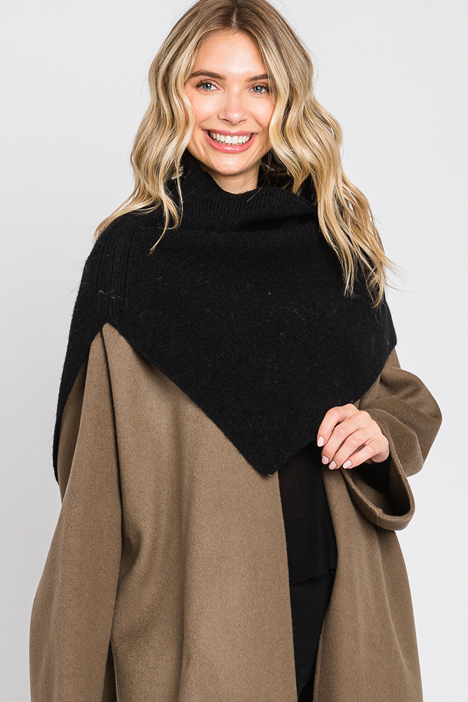 Solid Knit Elegant Turtleneck Slit Shawl-MS0318 - HANA WHOLESALE