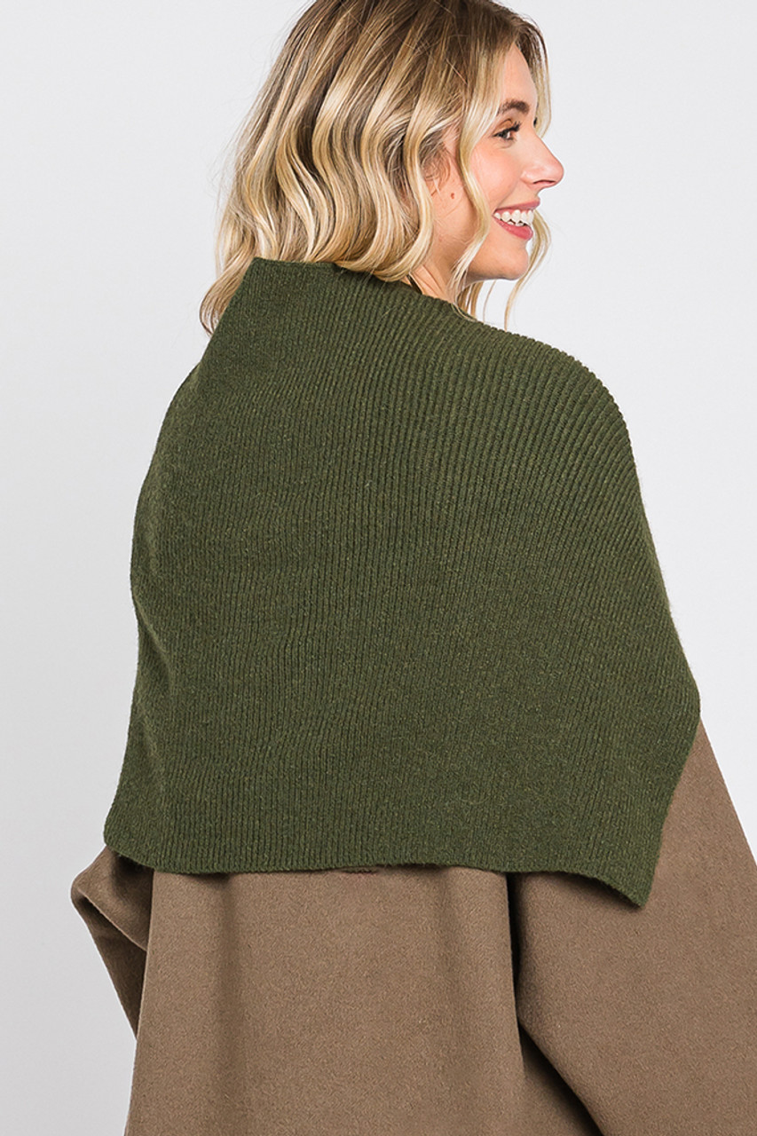 Solid Knit Elegant Turtleneck Slit Shawl-MS0318 - HANA WHOLESALE