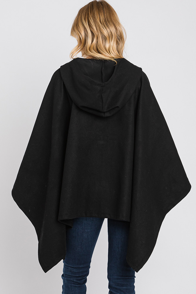 Hooded Solid Ruana-MS0329 - HANA WHOLESALE
