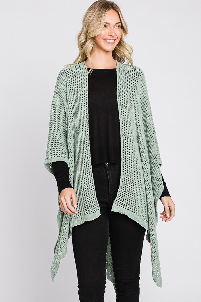 Solid Chenille Crochet Ruana-MS0315 - HANA WHOLESALE