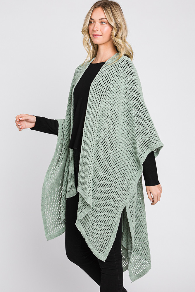 Solid Chenille Crochet Ruana-MS0315 - HANA WHOLESALE