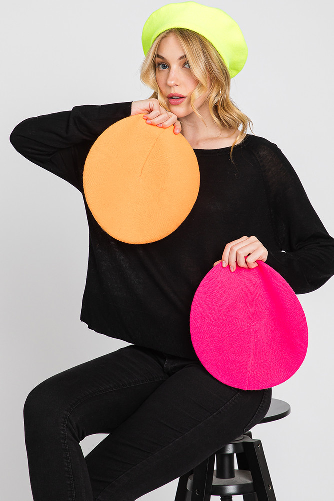 Neon Yellow Stretchy Solid Beret Hat STRETCHY SOLID NEON YELLOW BERET ( 0011 ) | eBay main image 2