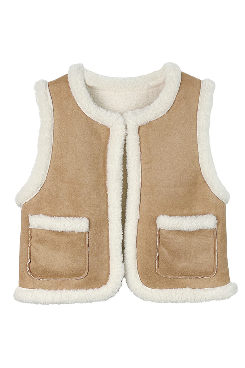 Suede Sherpa Vest-QCV320088 - HANA WHOLESALE Suede Sherpa Vest-QCV320088 - HANA WHOLESALE