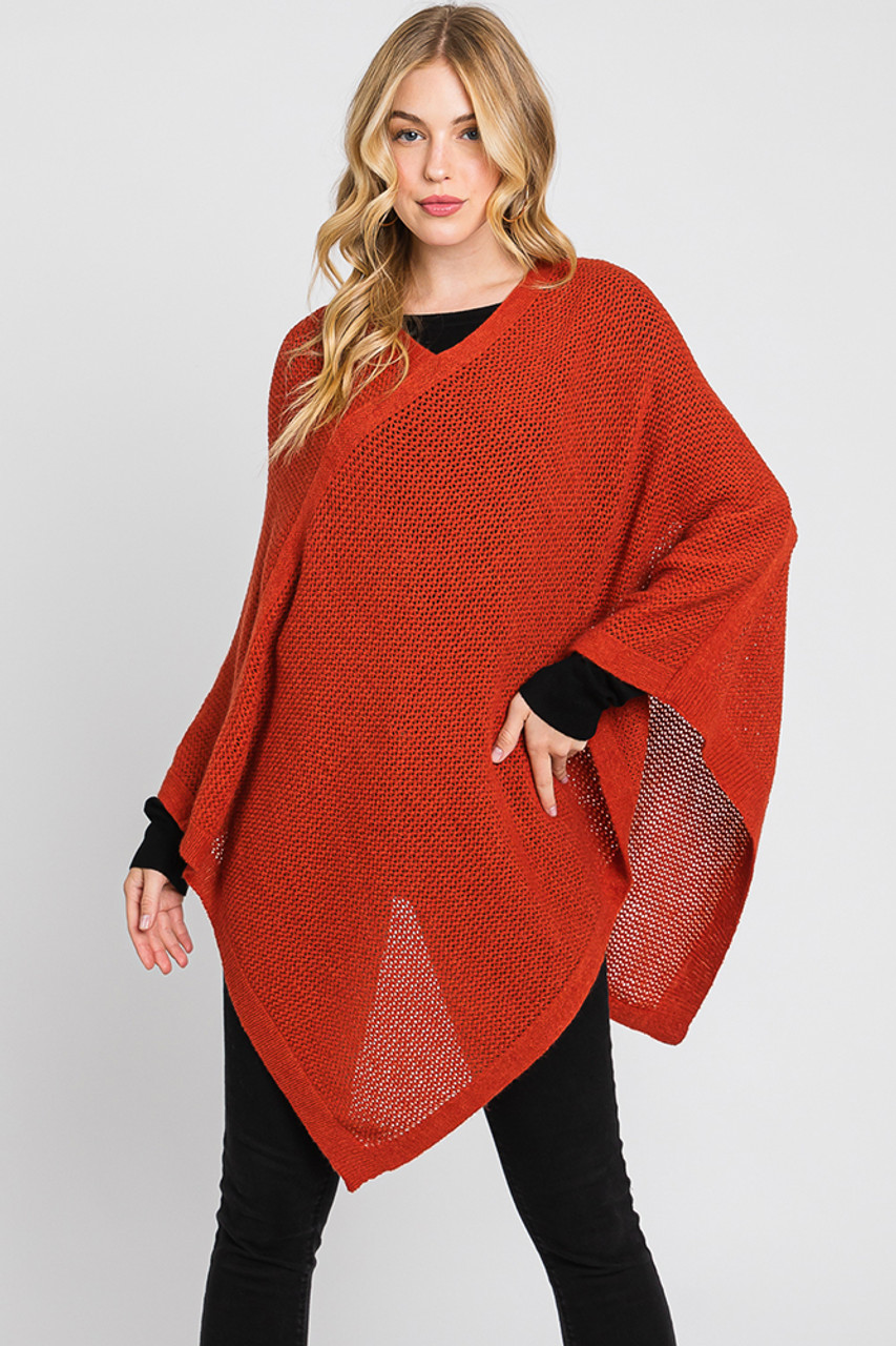 Solid Loose Knit Poncho-MS0335 - HANA WHOLESALE