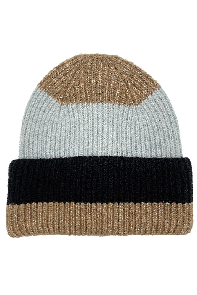 Kate Spade Beanie Hat Striped Black Green White Tan Color Block Stripe Color Block Ribbed Beanie-HCB320039 - HANA WHOLESALE main image 3