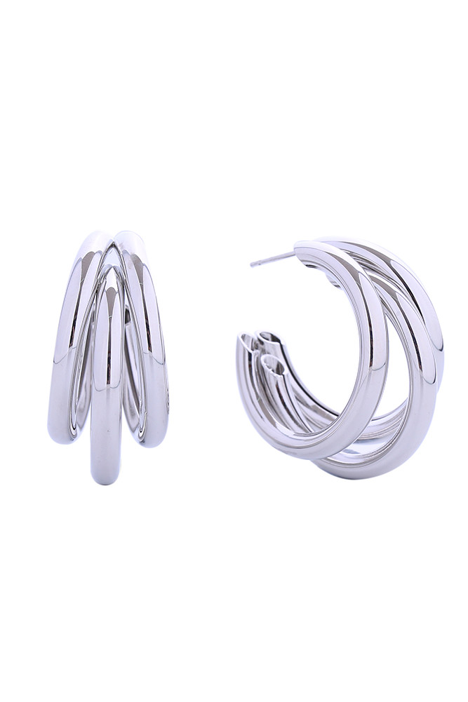 14K Trio Hoop Waltz Post Earrings-SJE310599 - HANA WHOLESALE