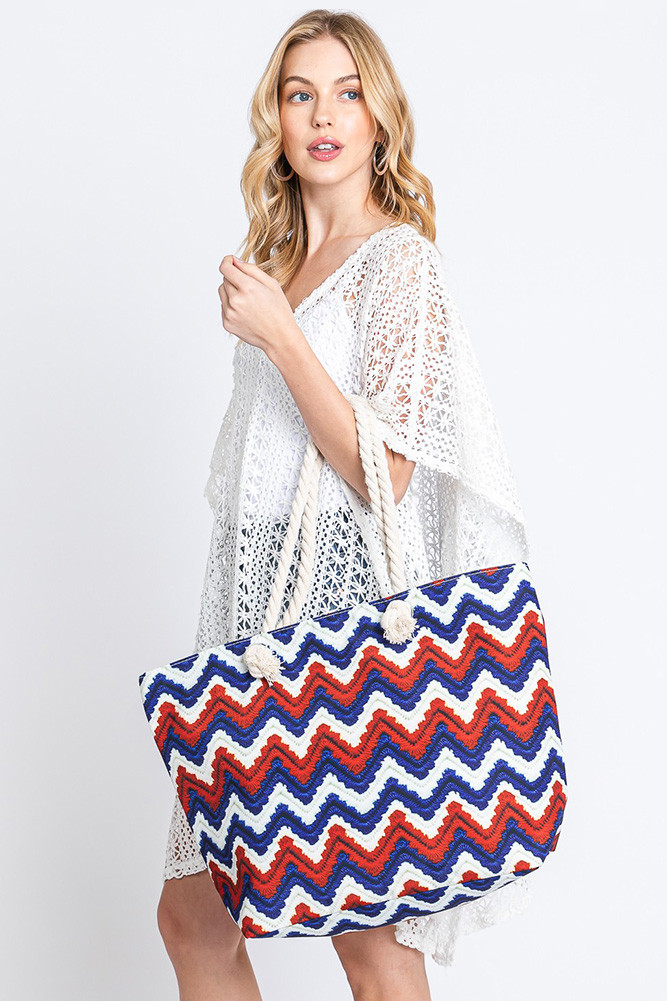 Chevron Print Beach Tote Bag-MB0231 HANA WHOLESALE
