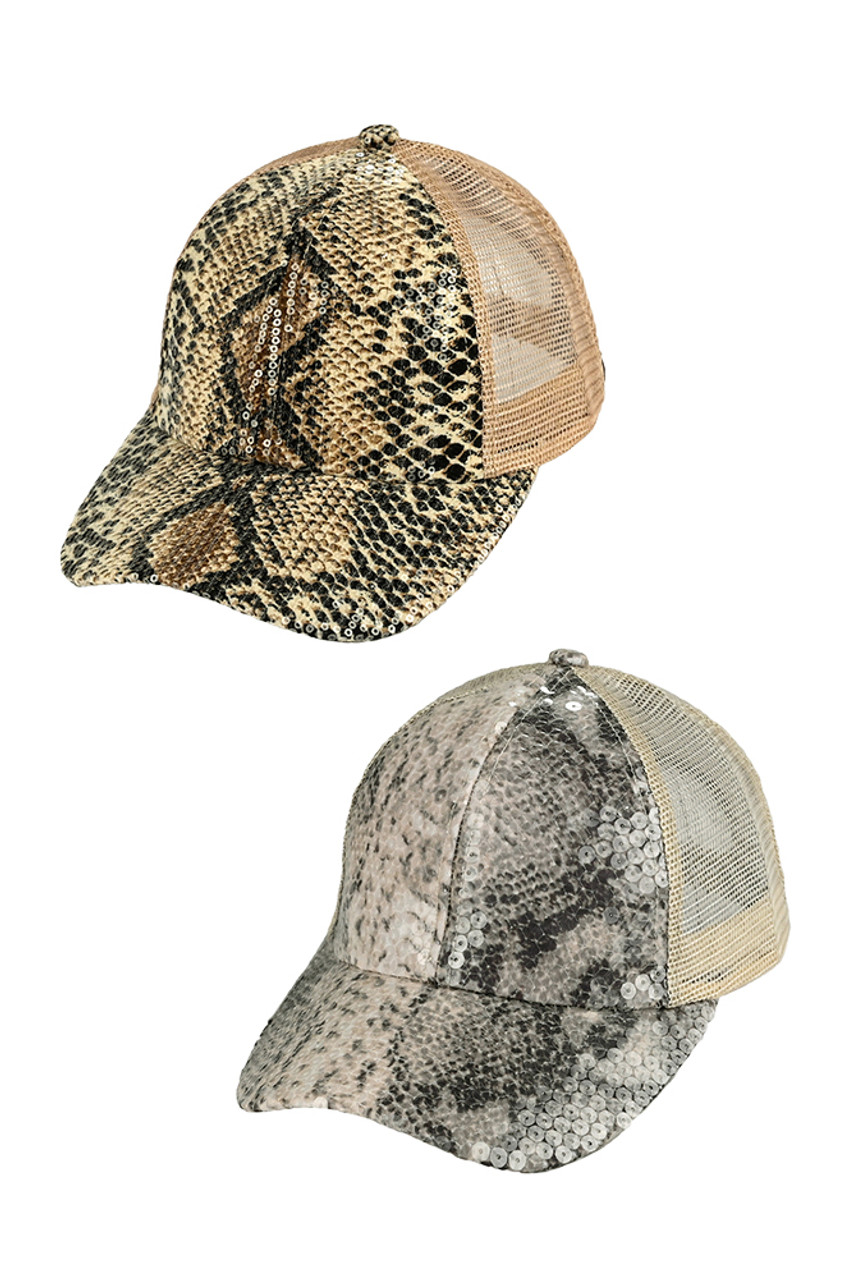 C.C Snake Pattern Liquid Sequin Criss Crossed Cap-BTB8055